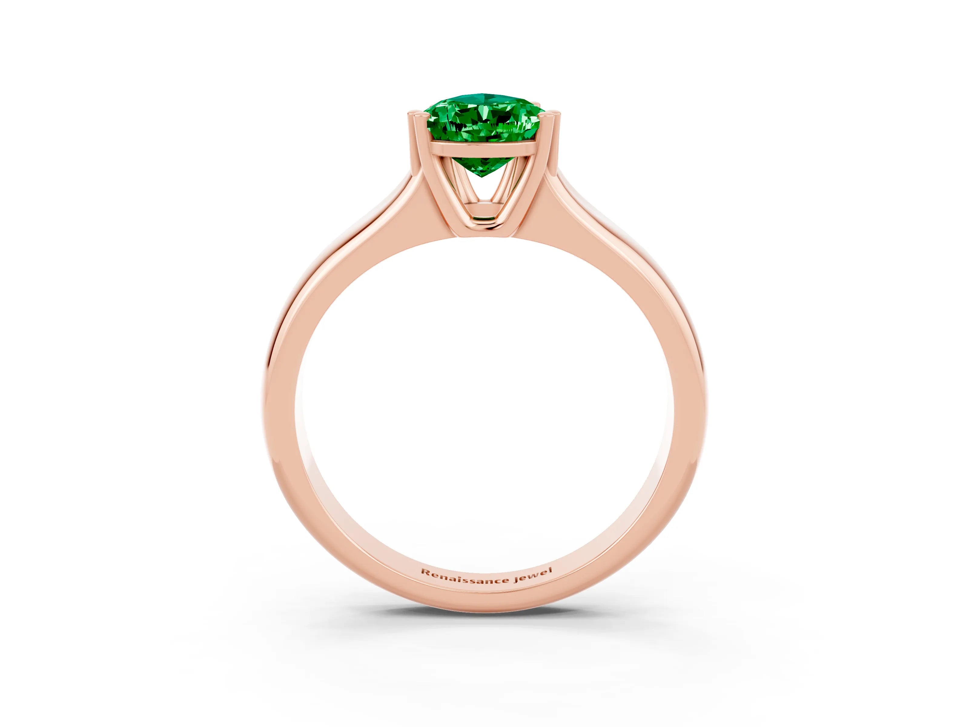 Rose gold Pear Cut Emerald Solitaire Ring with Wide Band and Prong Setting_3