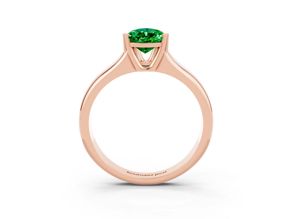 Rose gold Pear Cut Emerald Solitaire Ring with Wide Band and Prong Setting