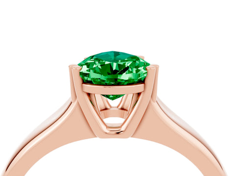 Rose gold Pear Cut Emerald Solitaire Ring with Wide Band and Prong Setting_4