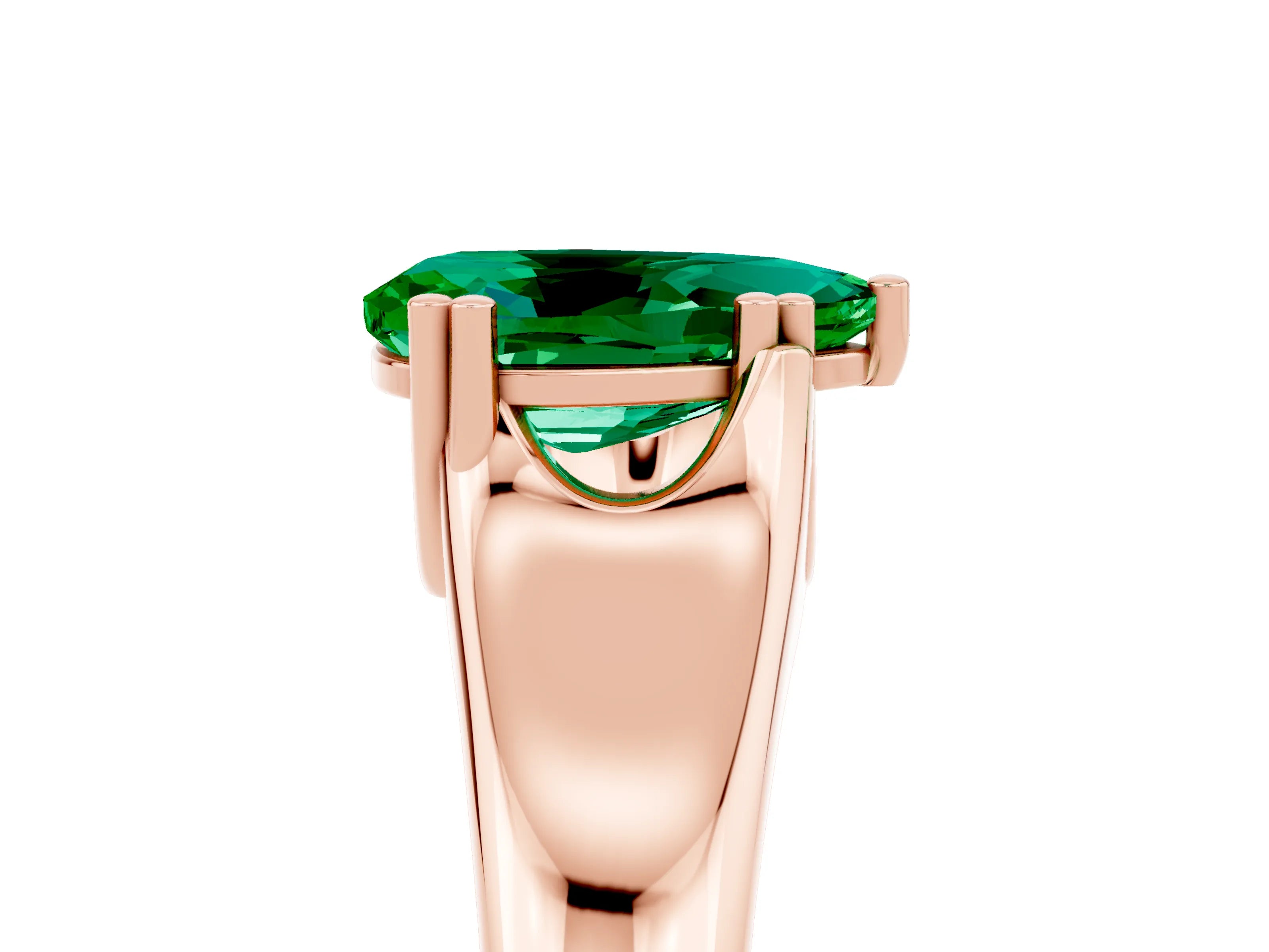 Rose gold Pear Cut Emerald Solitaire Ring with Wide Band and Prong Setting_5