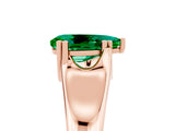 Rose gold Pear Cut Emerald Solitaire Ring with Wide Band and Prong Setting_5