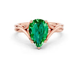 Rose gold Pear Cut Emerald Solitaire Twist Band Prong Setting Ring_36