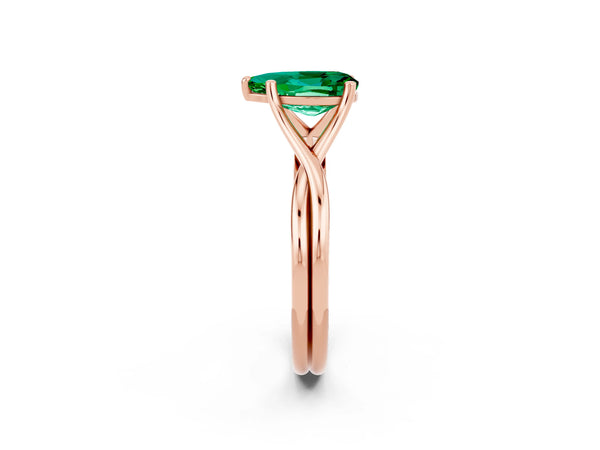 Rose gold Pear Cut Emerald Solitaire Twist Band Prong Setting Ring