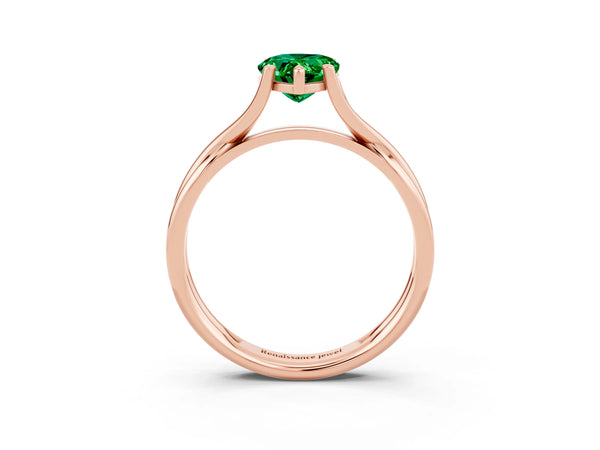 Rose gold Pear Cut Emerald Solitaire Twist Band Prong Setting Ring