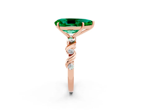 Rose gold Pear Cut Emerald Solitaire Twisted Band with Round  Accents and Prong Setting_26