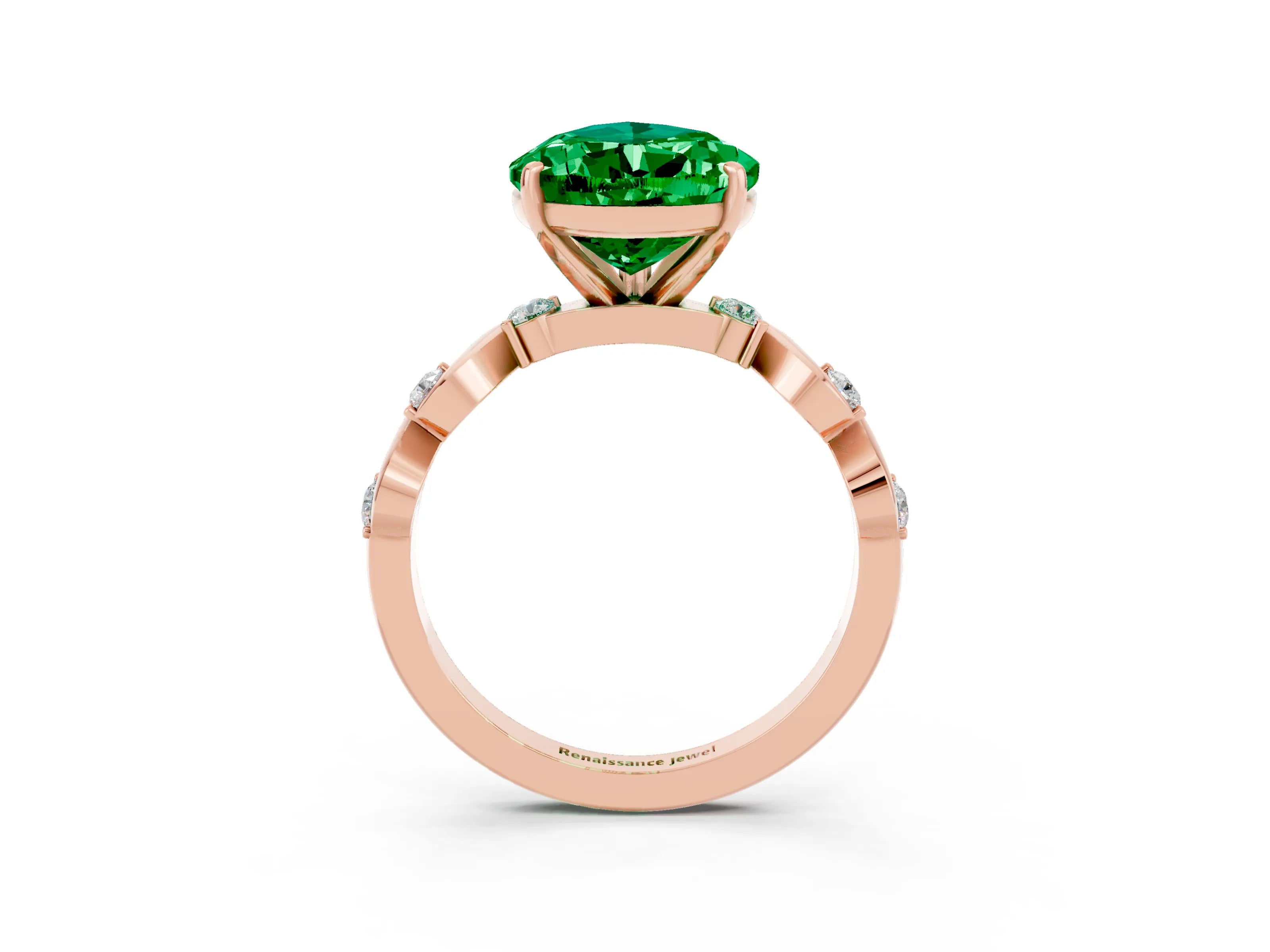 Rose gold Pear Cut Emerald Solitaire Twisted Band with Round  Accents and Prong Setting_27