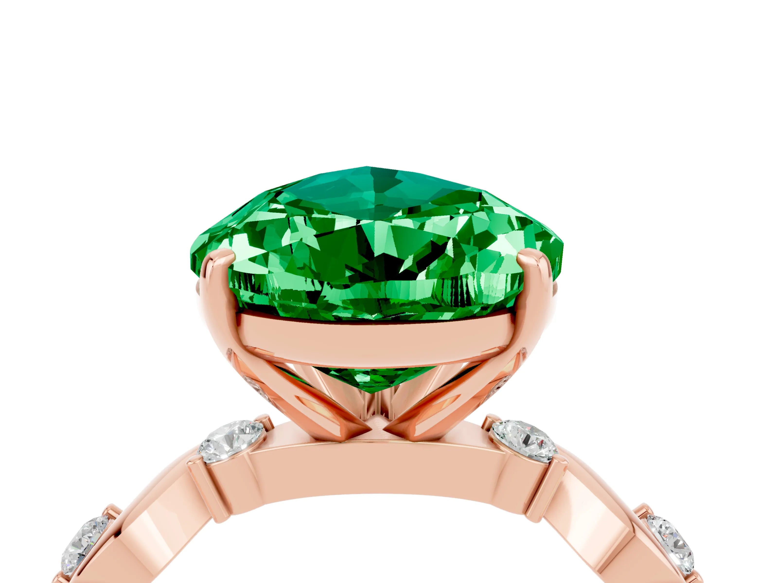 Rose gold Pear Cut Emerald Solitaire Twisted Band with Round  Accents and Prong Setting_28