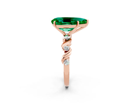 Rose gold Pear Cut Emerald Solitaire Twisted Band with Round  Accents and Prong Setting_38