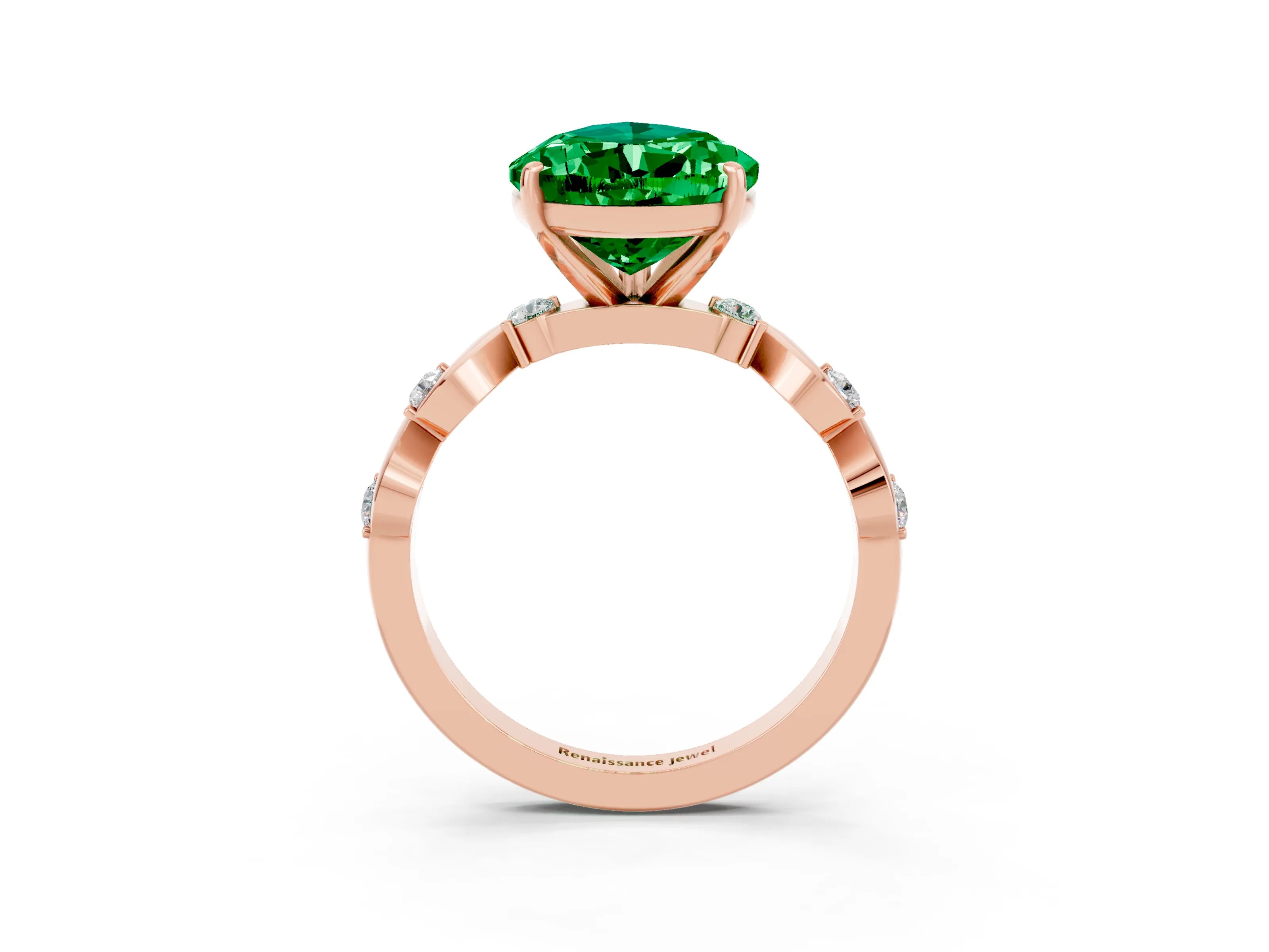 Rose gold Pear Cut Emerald Solitaire Twisted Band with Round  Accents and Prong Setting_39