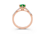 Rose gold Pear Cut Emerald Solitaire with Side Baguettes and Channel Set Band_3
