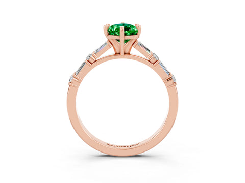 Rose gold Pear Cut Emerald Solitaire with Side Baguettes and Channel Set Band_3