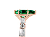 Rose gold Pear Cut Emerald Solitaire with Side Baguettes and Channel Set Band_5