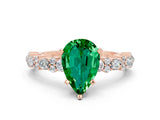 Rose gold Pear Cut Emerald Solitaire with Side Stones, Pave Band, Four-Prong Setting_36