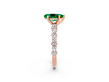 Rose gold Pear Cut Emerald Solitaire with Side Stones, Pave Band, Four-Prong Setting_38