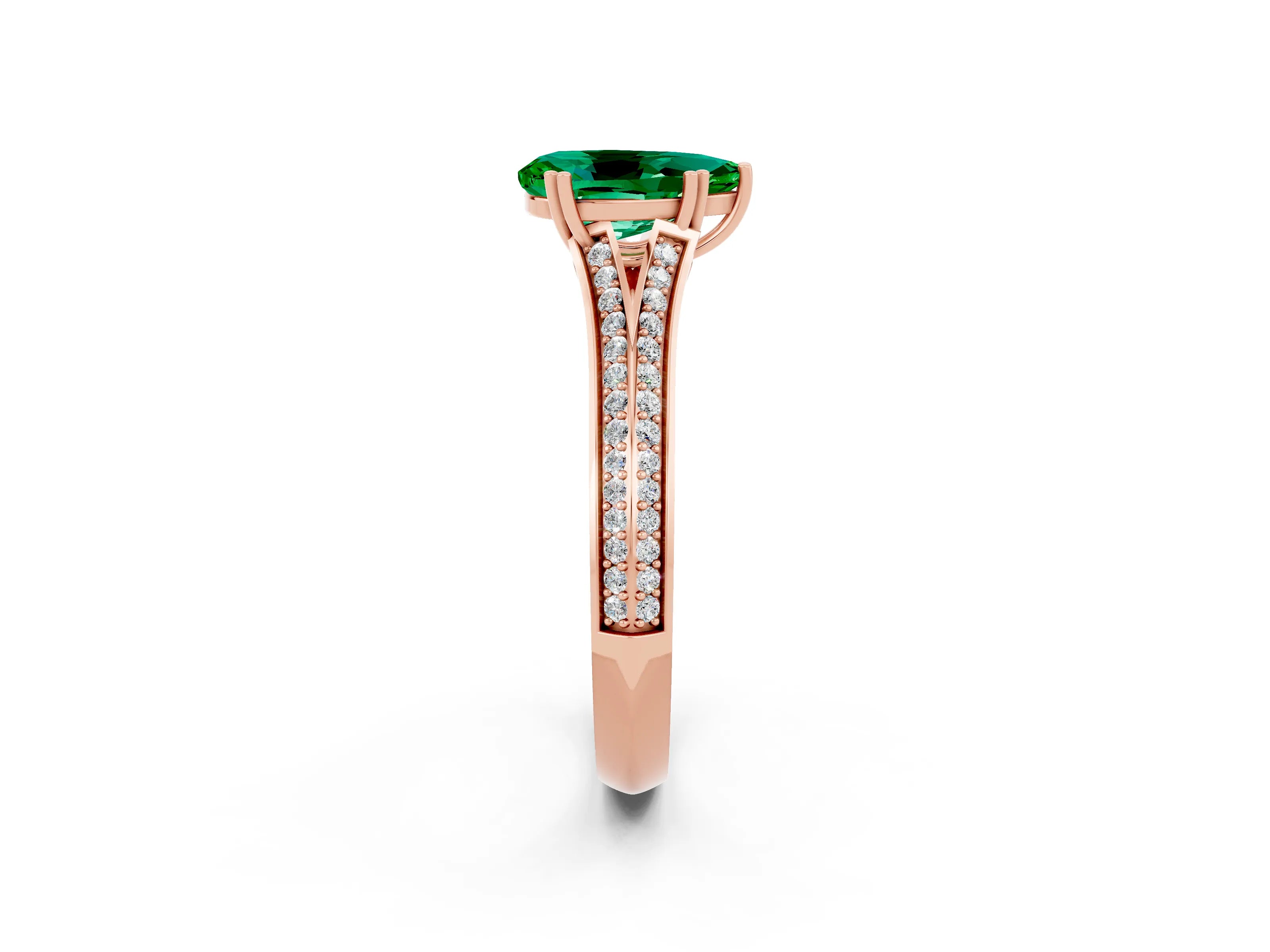 Rose gold Pear Cut Emerald Split Shank Engagement Ring with Pavé Band_2