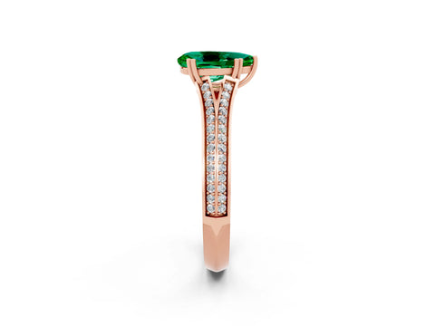 Rose gold Pear Cut Emerald Split Shank Engagement Ring with Pavé Band_2