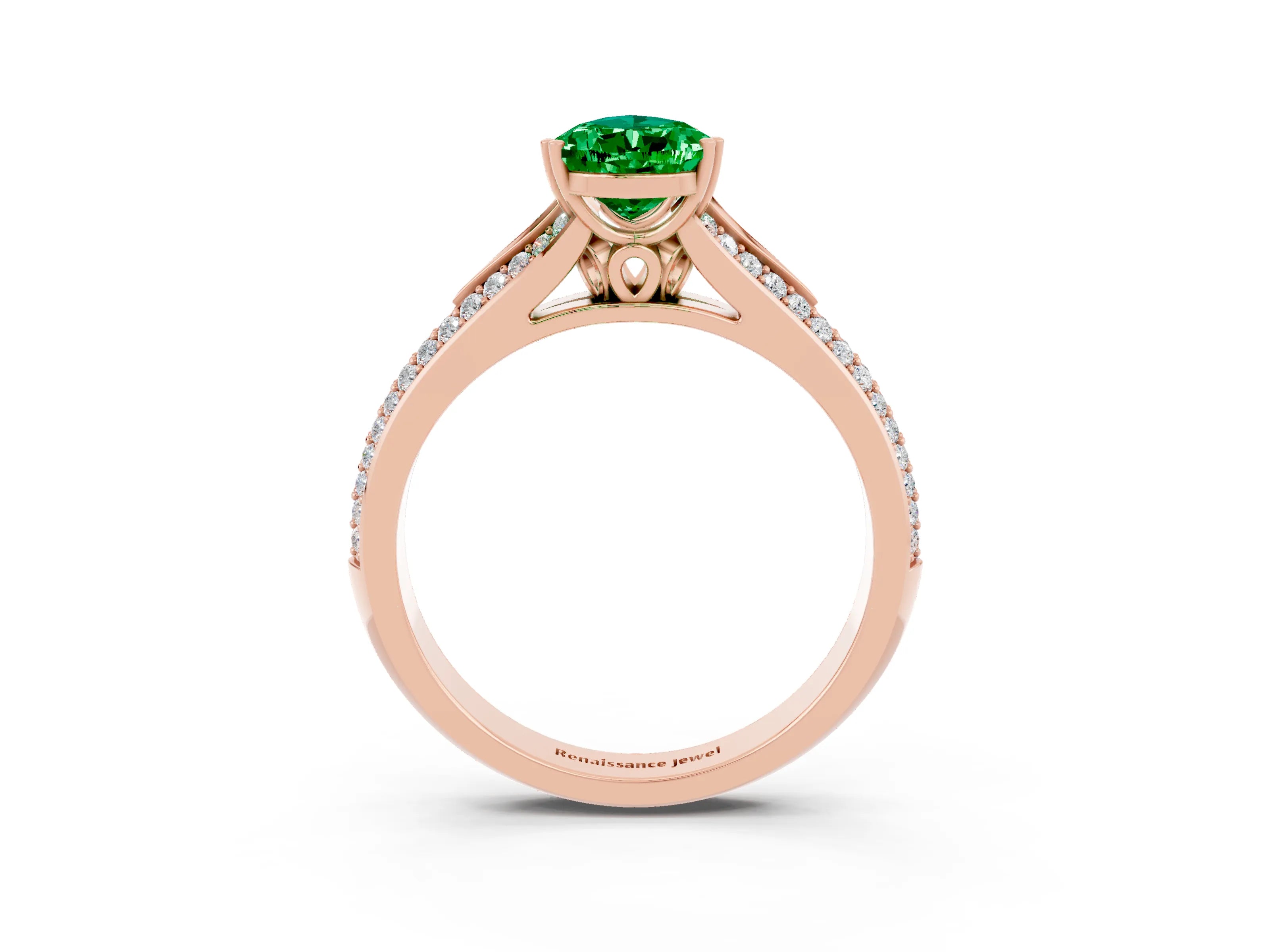 Rose gold Pear Cut Emerald Split Shank Engagement Ring with Pavé Band_3