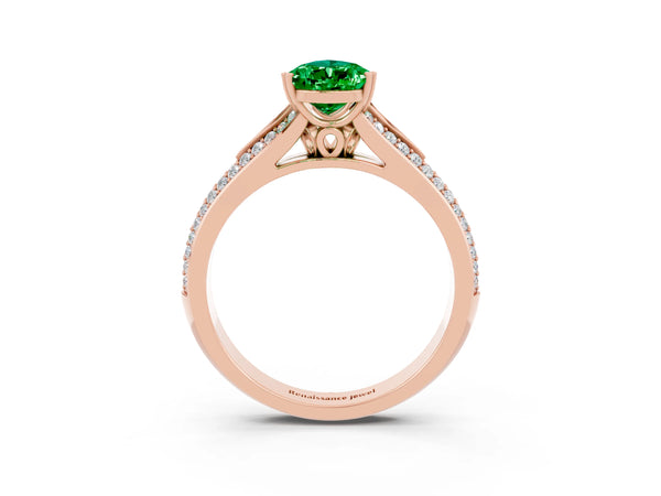 Rose gold Pear Cut Emerald Split Shank Engagement Ring with Pavé Band