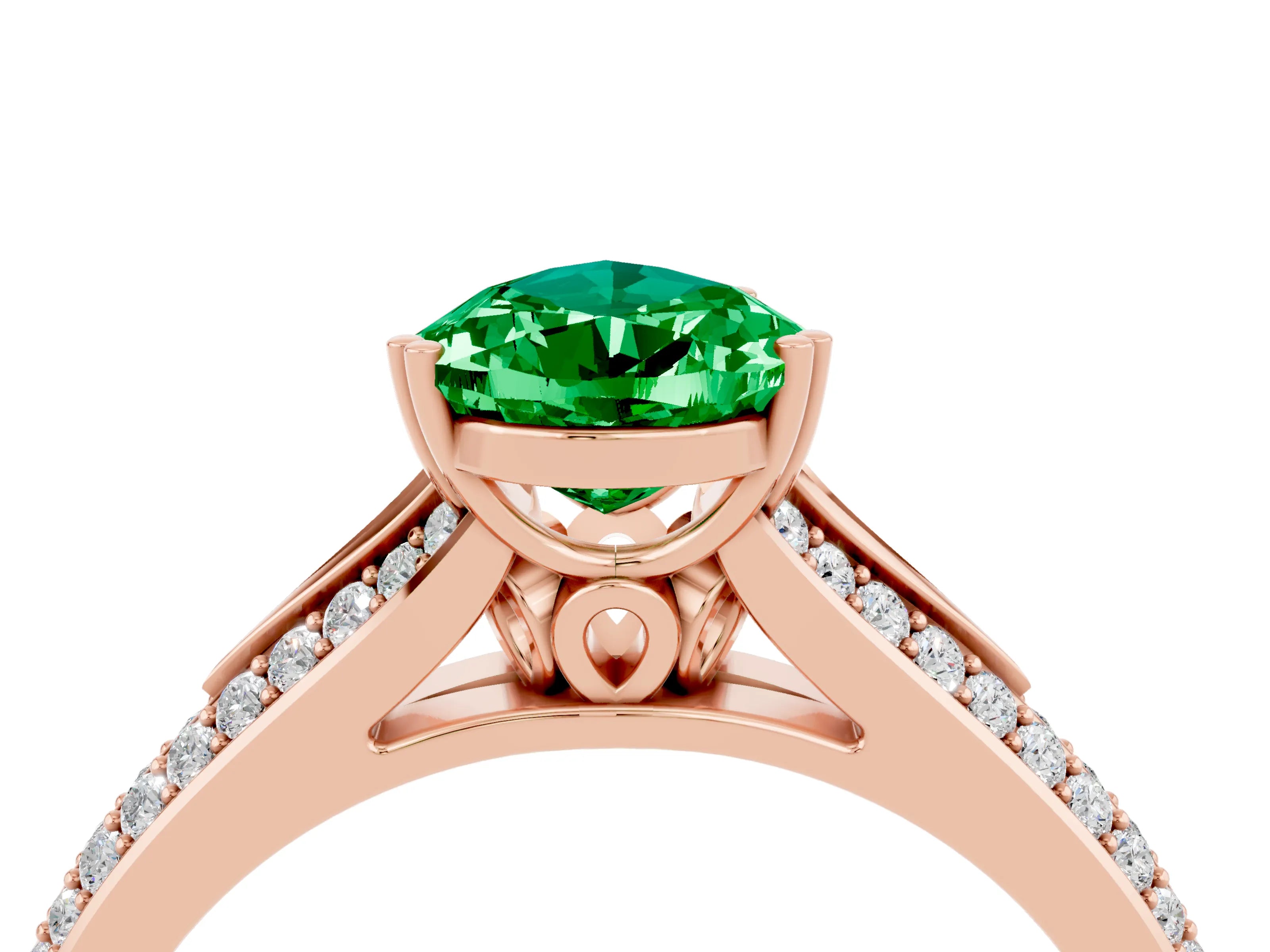Rose gold Pear Cut Emerald Split Shank Engagement Ring with Pavé Band_4