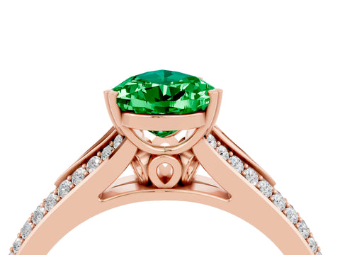 Rose gold Pear Cut Emerald Split Shank Engagement Ring with Pavé Band_4
