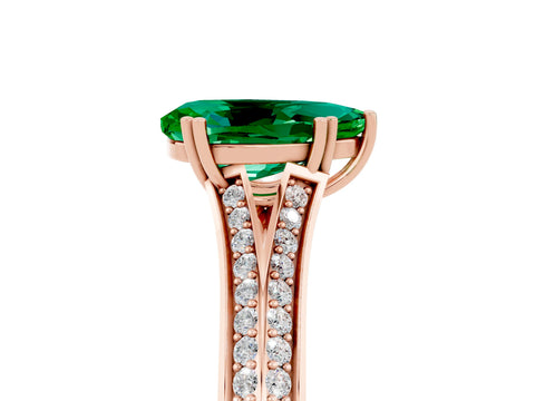 Rose gold Pear Cut Emerald Split Shank Engagement Ring with Pavé Band_5