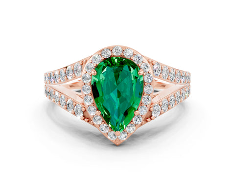 Rose gold Pear Cut Emerald Split Shank Halo Ring with Four-Prong Setting_16