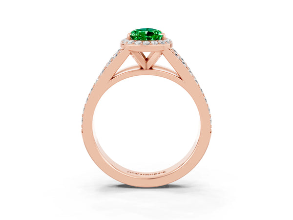 Rose gold Pear Cut Emerald Split Shank Halo Ring with Four-Prong Setting