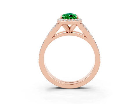 Rose gold Pear Cut Emerald Split Shank Halo Ring with Four-Prong Setting_19
