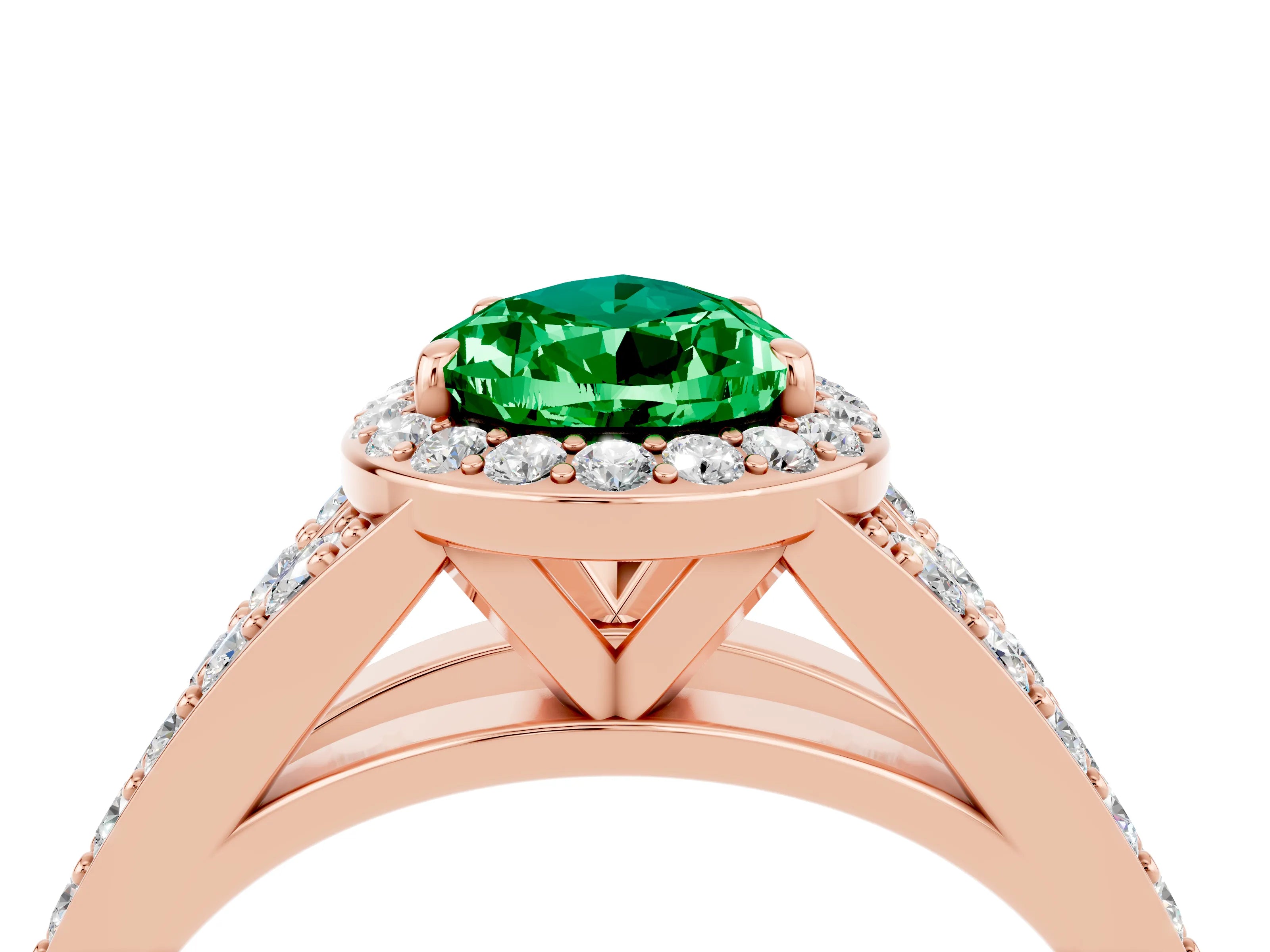 Rose gold Pear Cut Emerald Split Shank Halo Ring with Four-Prong Setting_20