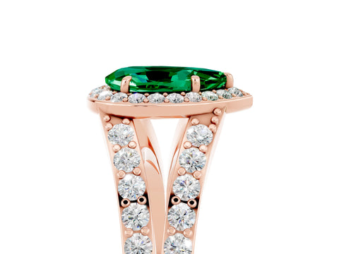 Rose gold Pear Cut Emerald Split Shank Halo Ring with Four-Prong Setting_21