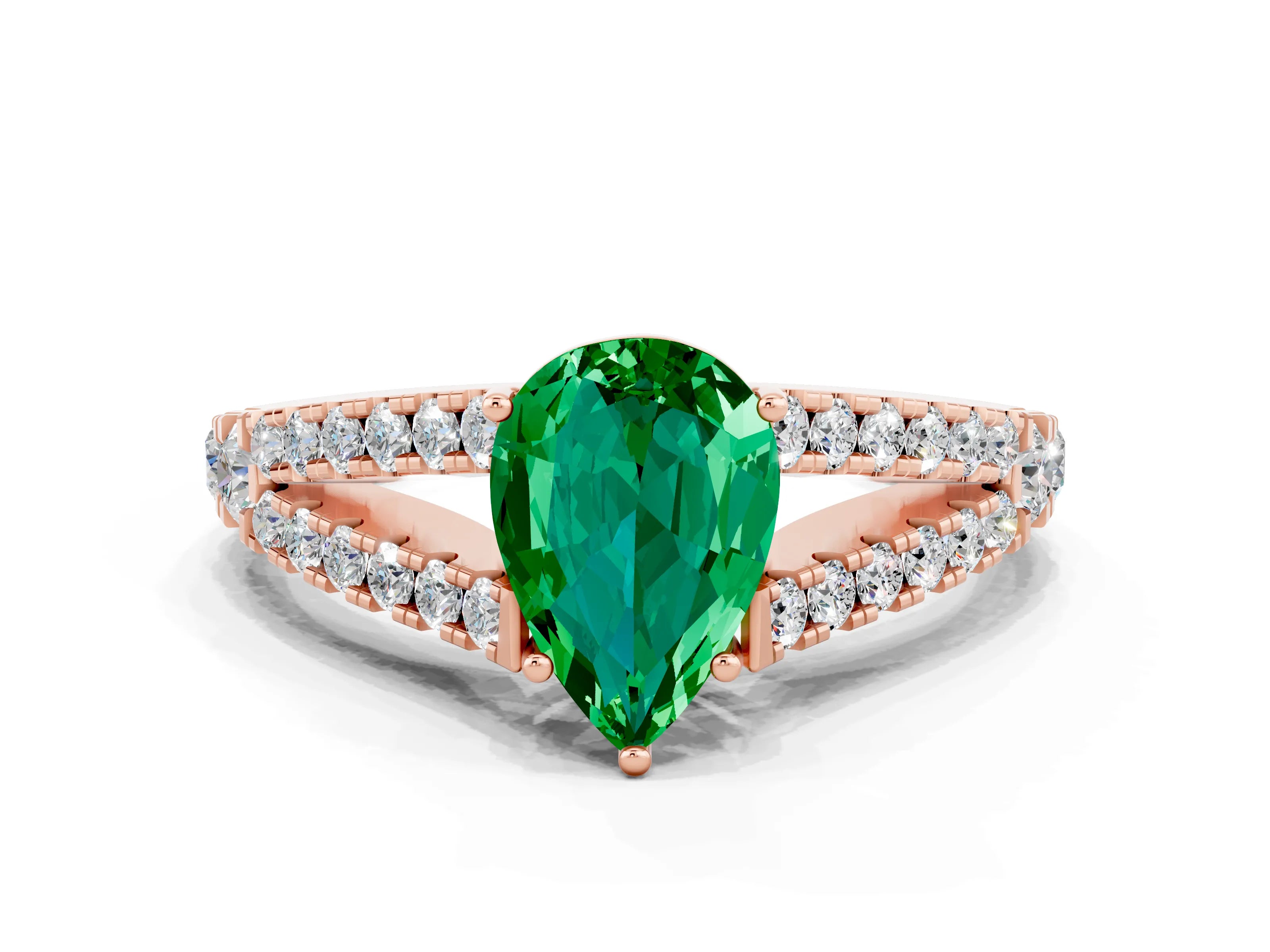 Rose gold Pear Cut Emerald Split Shank Pavé Engagement Ring with Four-Prong Setting_12
