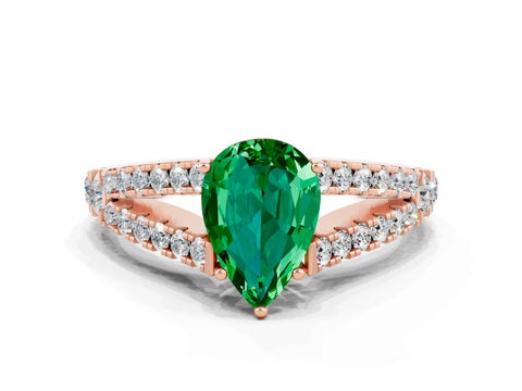 Rose gold Pear Cut Emerald Split Shank Pavé Engagement Ring with Four-Prong Setting_12