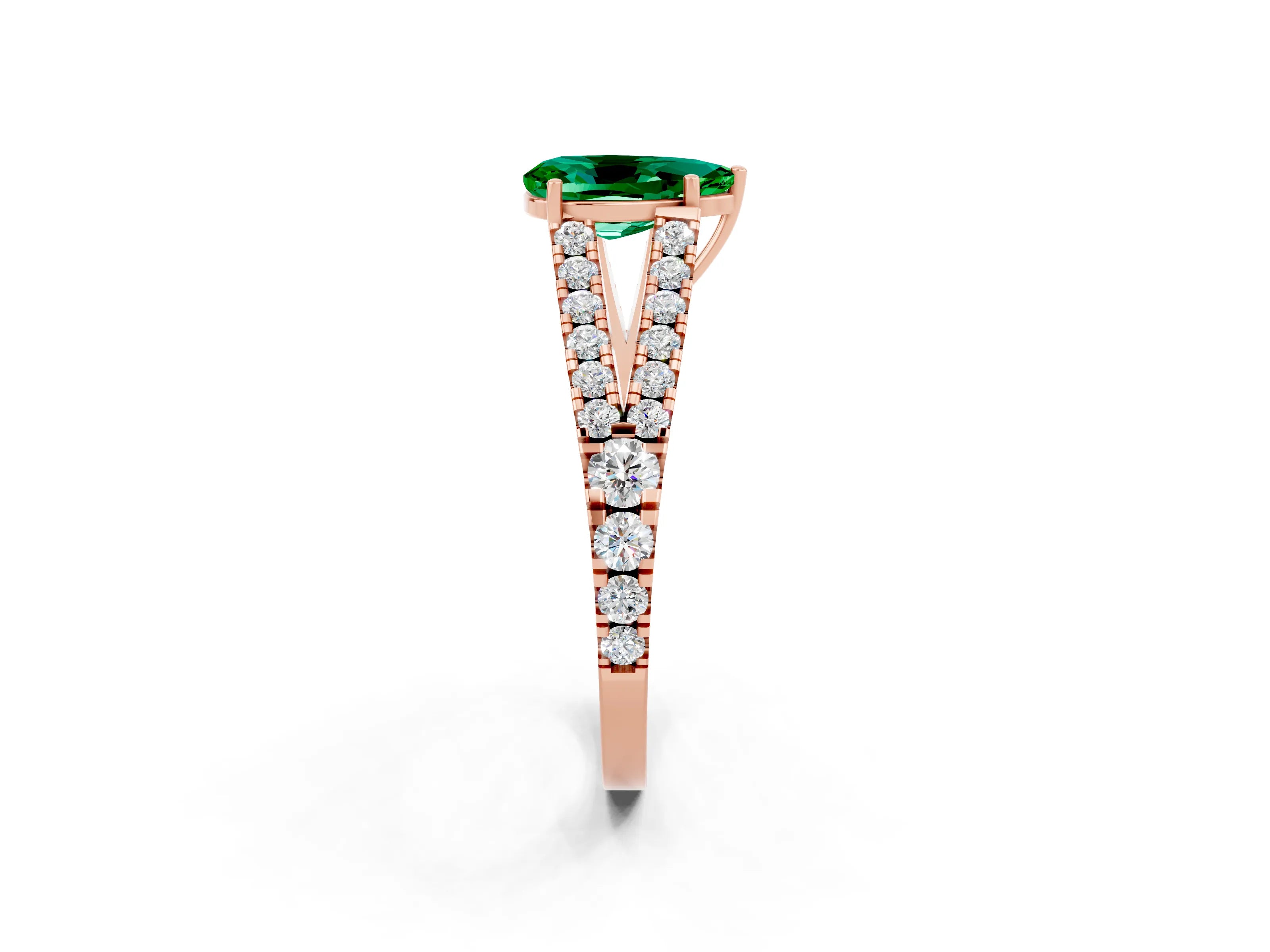 Rose gold Pear Cut Emerald Split Shank Pavé Engagement Ring with Four-Prong Setting_14