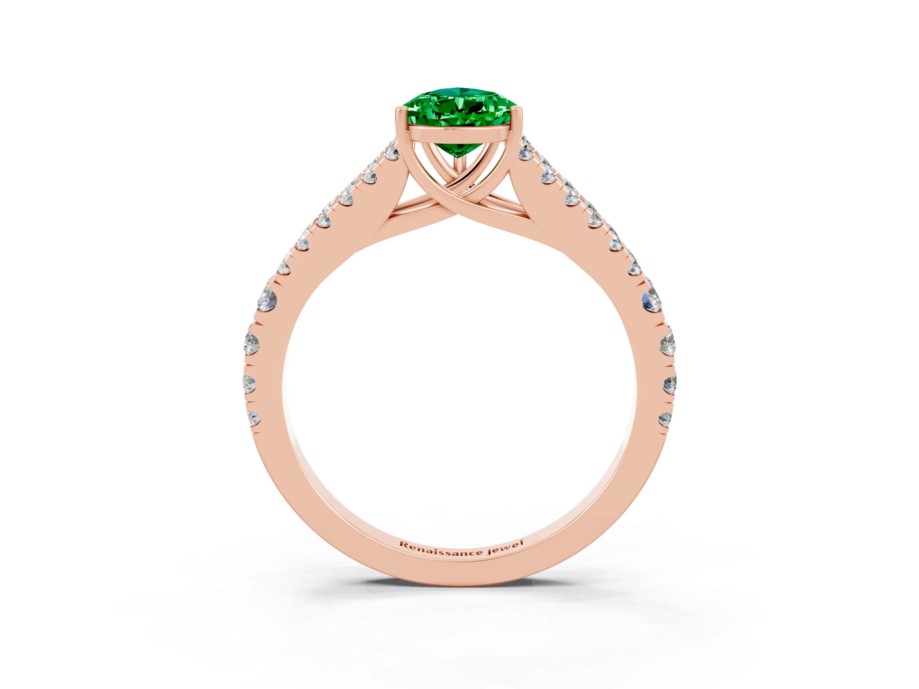 Rose gold Pear Cut Emerald Split Shank Pavé Engagement Ring with Four-Prong Setting_15