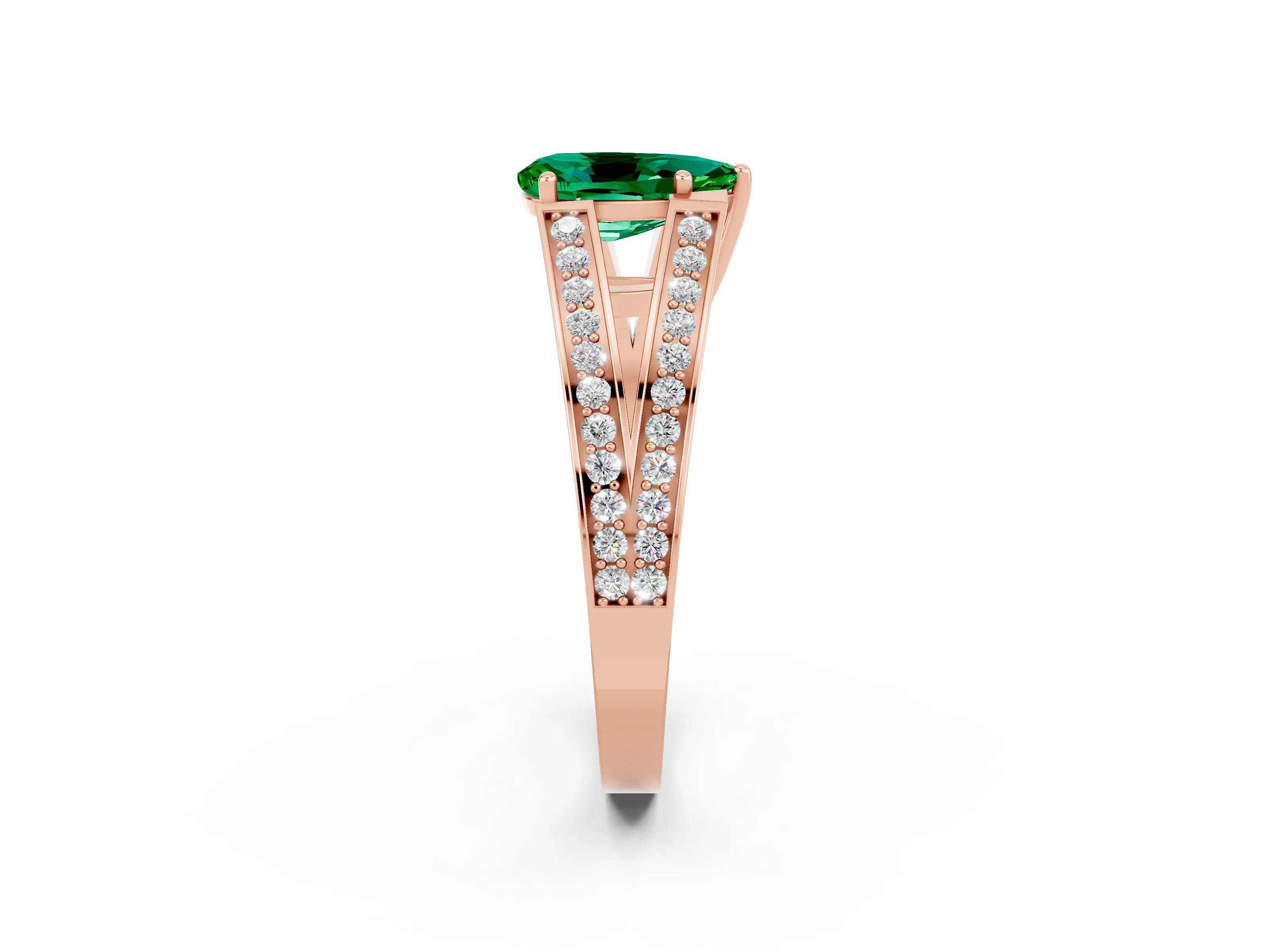 Rose gold Pear Cut Emerald Split Shank Ring with Pavé Band and Four-Prong Setting_2