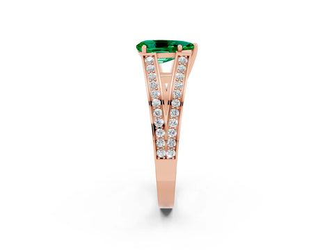Rose gold Pear Cut Emerald Split Shank Ring with Pavé Band and Four-Prong Setting_2
