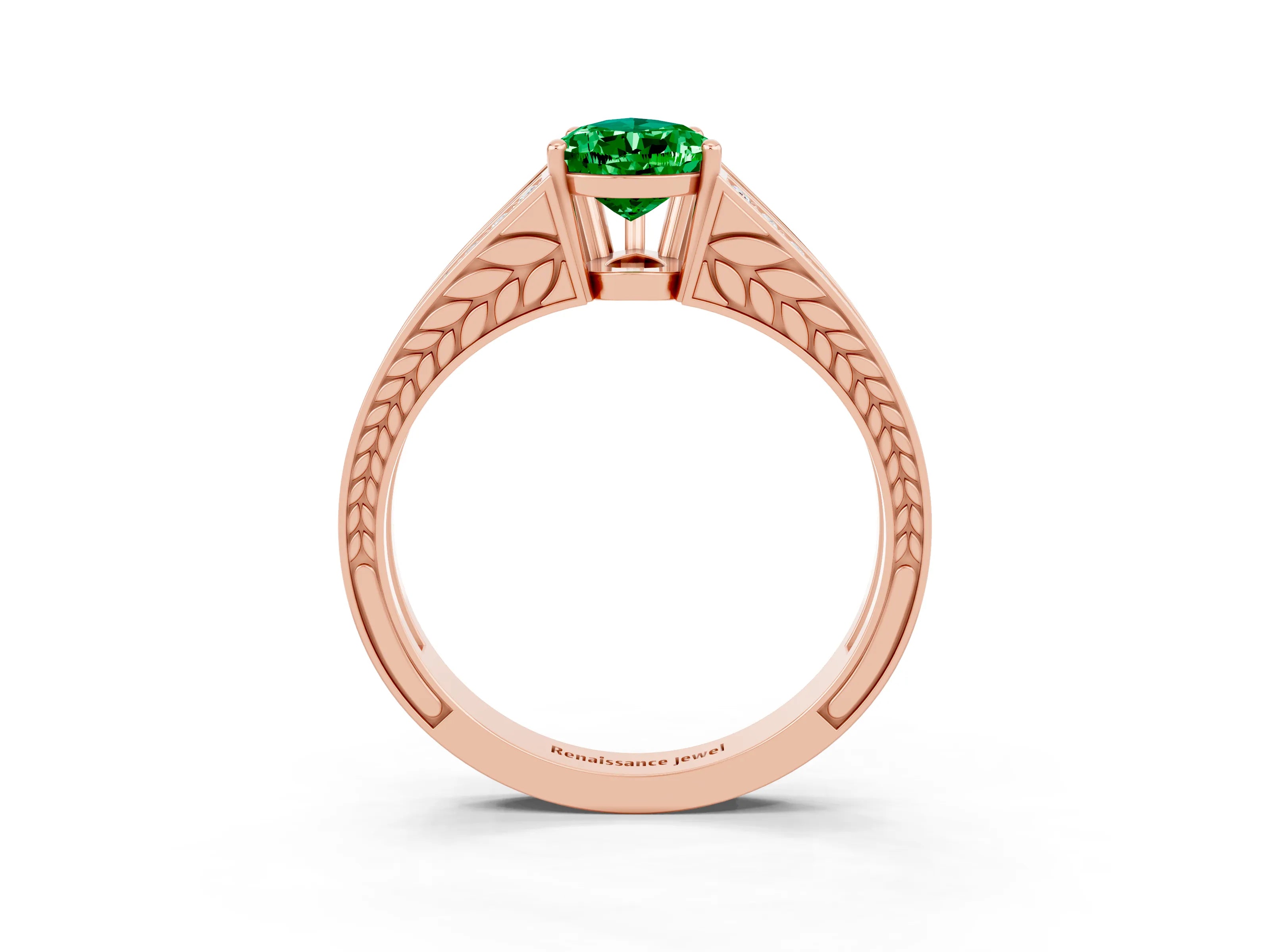 Rose gold Pear Cut Emerald Split Shank Ring with Pavé Band and Four-Prong Setting_3