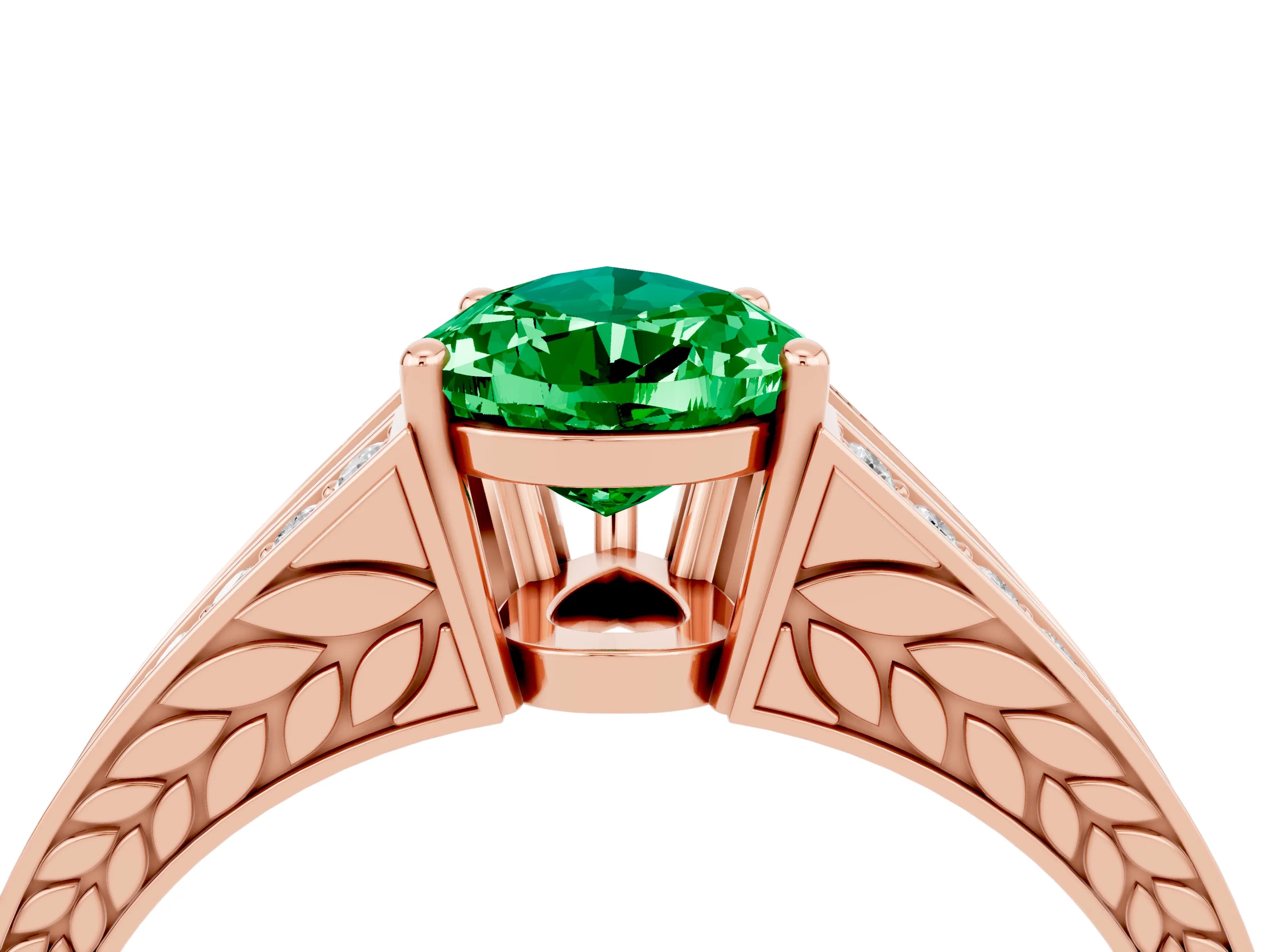 Rose gold Pear Cut Emerald Split Shank Ring with Pavé Band and Four-Prong Setting_4