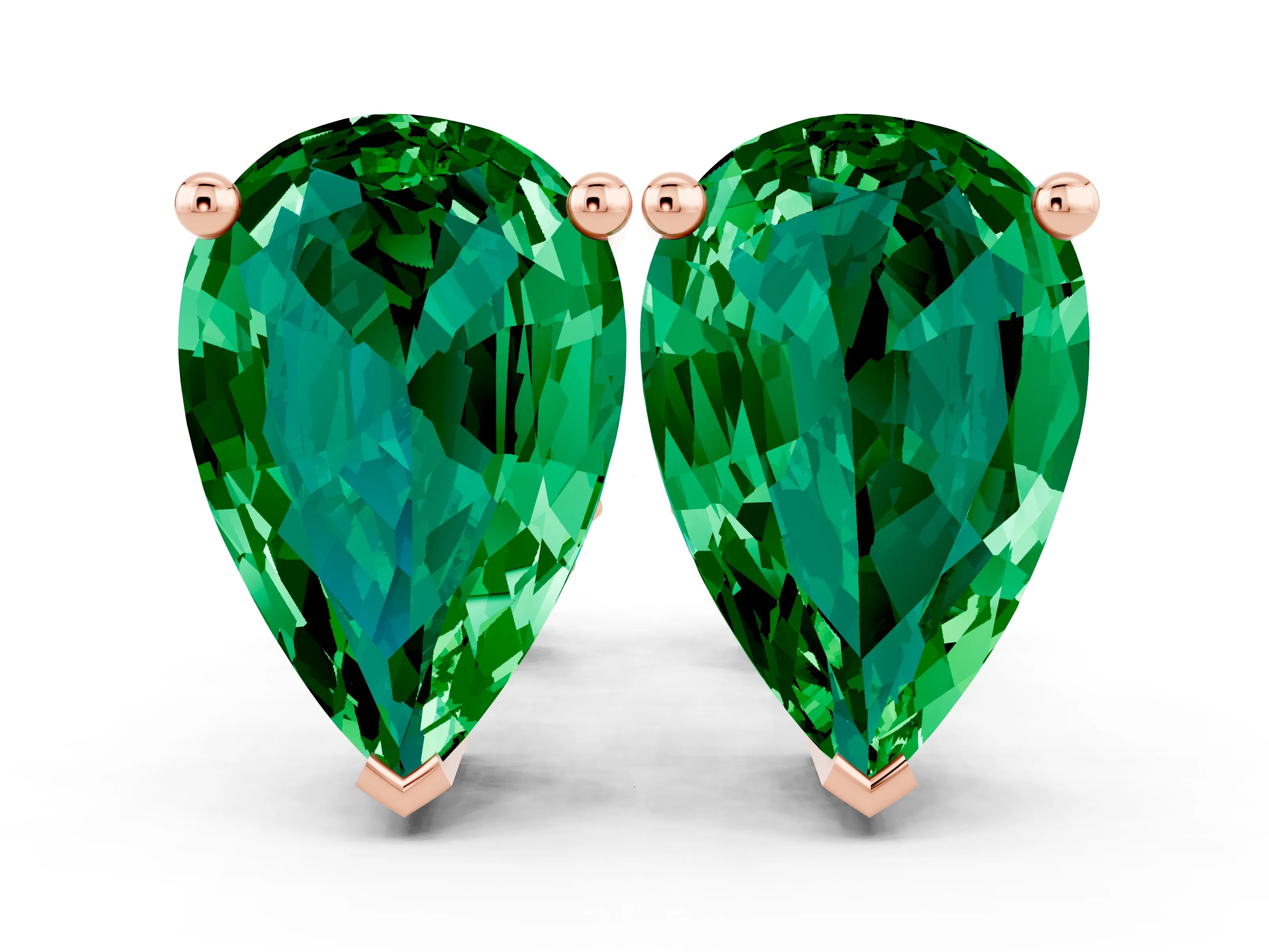 Rose gold Pear Cut Emerald Stud Earrings_12