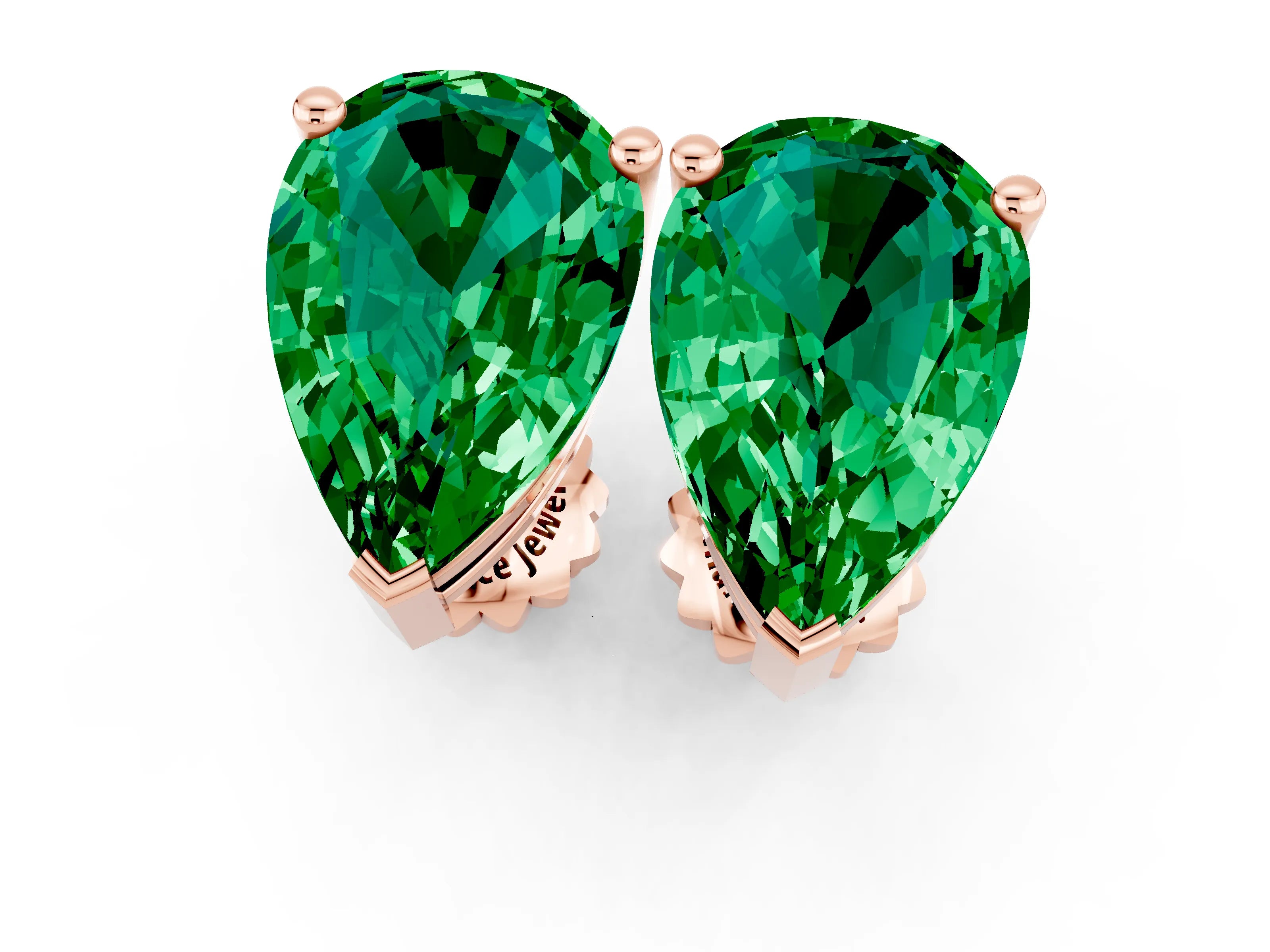 Rose gold Pear Cut Emerald Stud Earrings_13