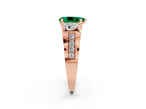 Rose gold Pear Cut Emerald Three-Stone Ring with Channel Set Band and Four-Prong Setting_2