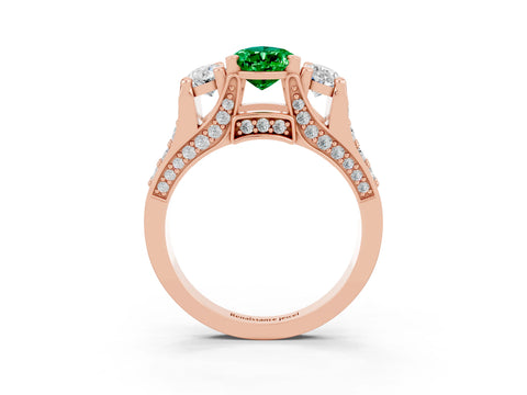 Rose gold Pear Cut Emerald Three-Stone Ring with Channel Set Band and Four-Prong Setting_3
