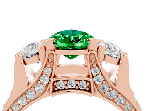 Rose gold Pear Cut Emerald Three-Stone Ring with Channel Set Band and Four-Prong Setting_4
