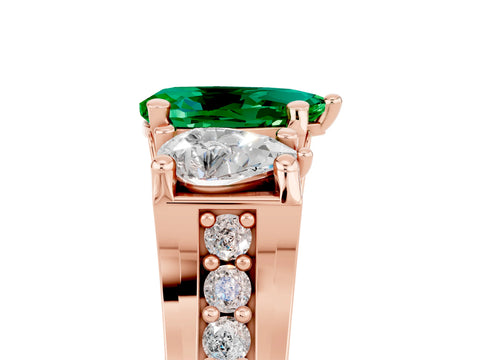 Rose gold Pear Cut Emerald Three-Stone Ring with Channel Set Band and Four-Prong Setting_5