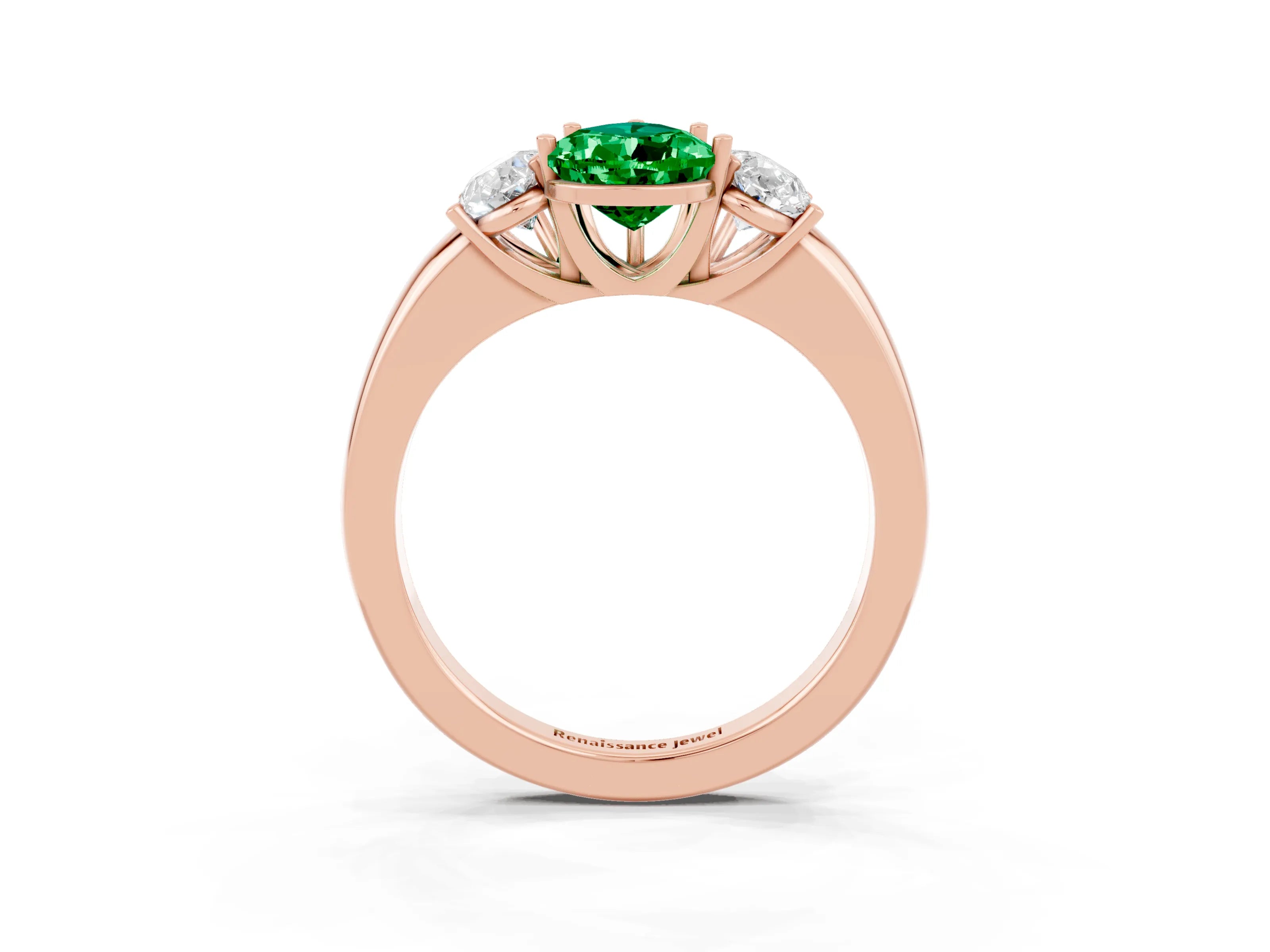 Rose gold Pear Cut Emerald Three-Stone Ring with Four-Prong Setting and Classic Band_3