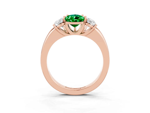 Rose gold Pear Cut Emerald Three-Stone Ring with Four-Prong Setting and Classic Band_3