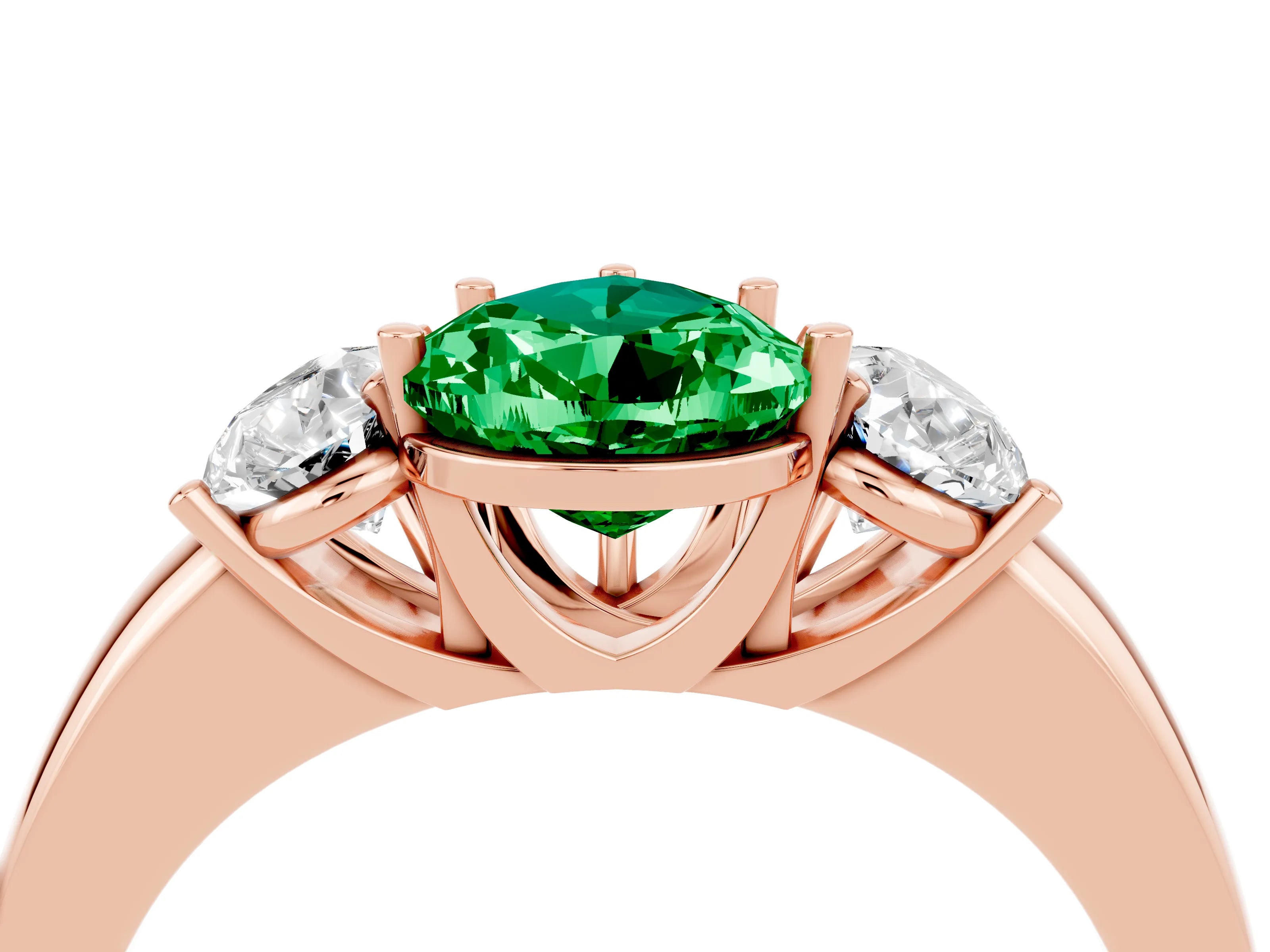 Rose gold Pear Cut Emerald Three-Stone Ring with Four-Prong Setting and Classic Band_4