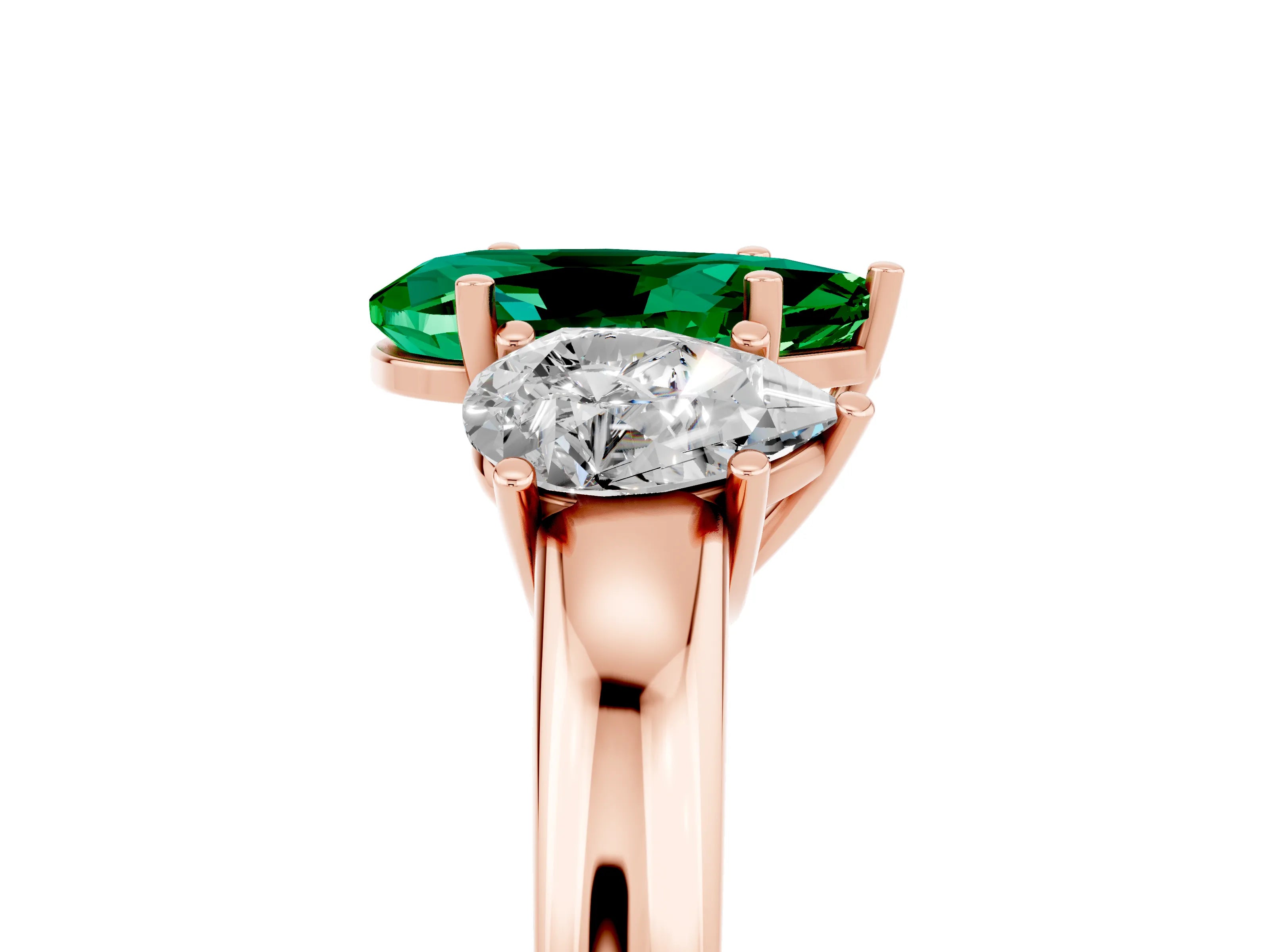 Rose gold Pear Cut Emerald Three-Stone Ring with Four-Prong Setting and Classic Band_5