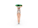 Rose gold Pear Cut Emerald Three-Stone Ring with Pavé Split Shank and Four-Prong Setting_14