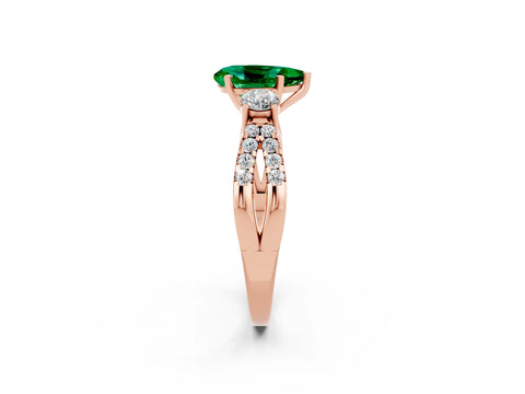 Rose gold Pear Cut Emerald Three-Stone Ring with Pavé Split Shank and Four-Prong Setting_14